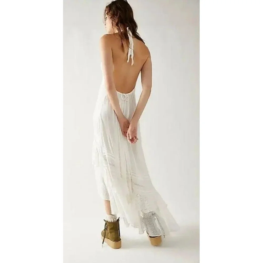 Free People Free Est Slice Of Heaven Halter Midi Dress Ruffle Tiered S 285221